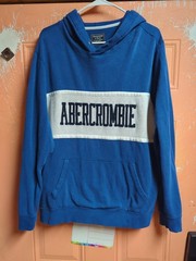 Abercrombie Fitch Blue Hoodie Sweatshirt Spellout Stitched Raised Letter XL