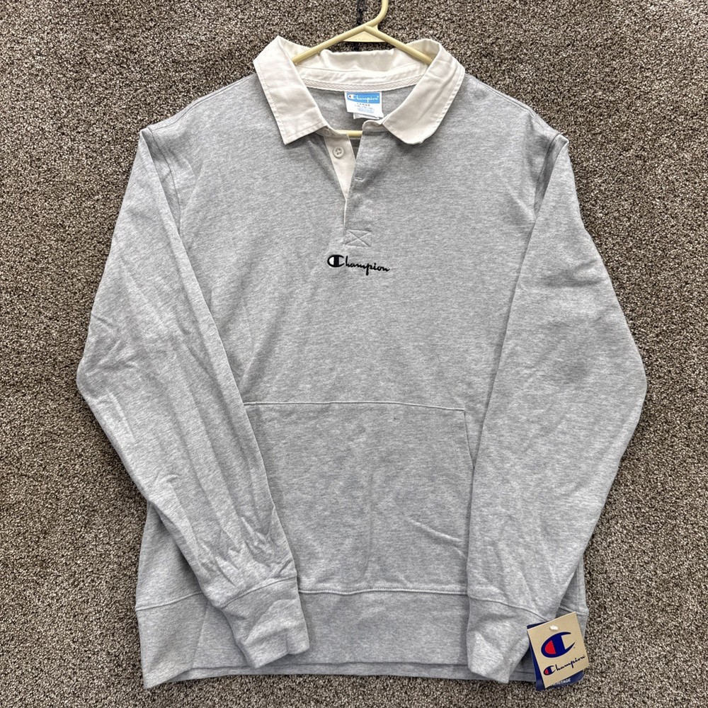 Champion Collared 1/4 Button Pullover Sweatshirt Gray Mens Large NWT