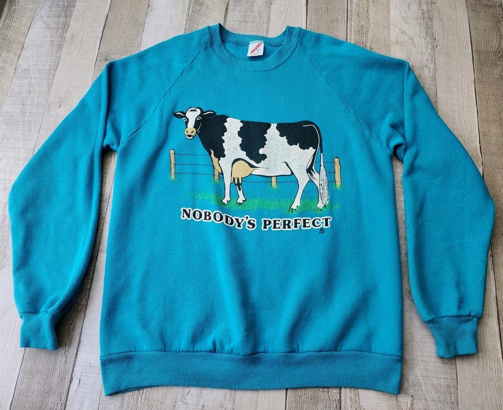 Vtg Nobody’s Perfect Funny Cow Udder Jerzees Sweatshirt Large**see Description**