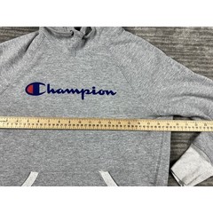 Champion Hoodie Mens Small Gray Script Logo Pullover GF934 Raglan Fleece Sport