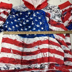 American Flag Print Red White Blue Hooded Long Sleeve Pullover Adult Size XL