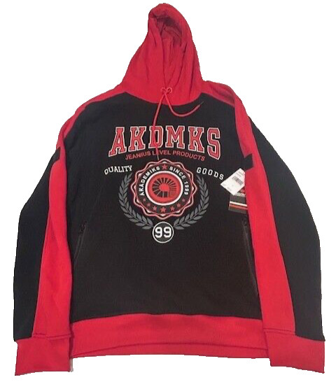 AKADEMIKS Men’s Red/Black Fleece Lined Hoodie Zipped Pockets NWT – Size L