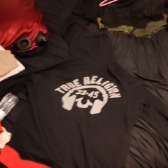 True Religion Men’s Full Zip Fleece Hoodie Black/Red Logo Graphic Print 2XL
