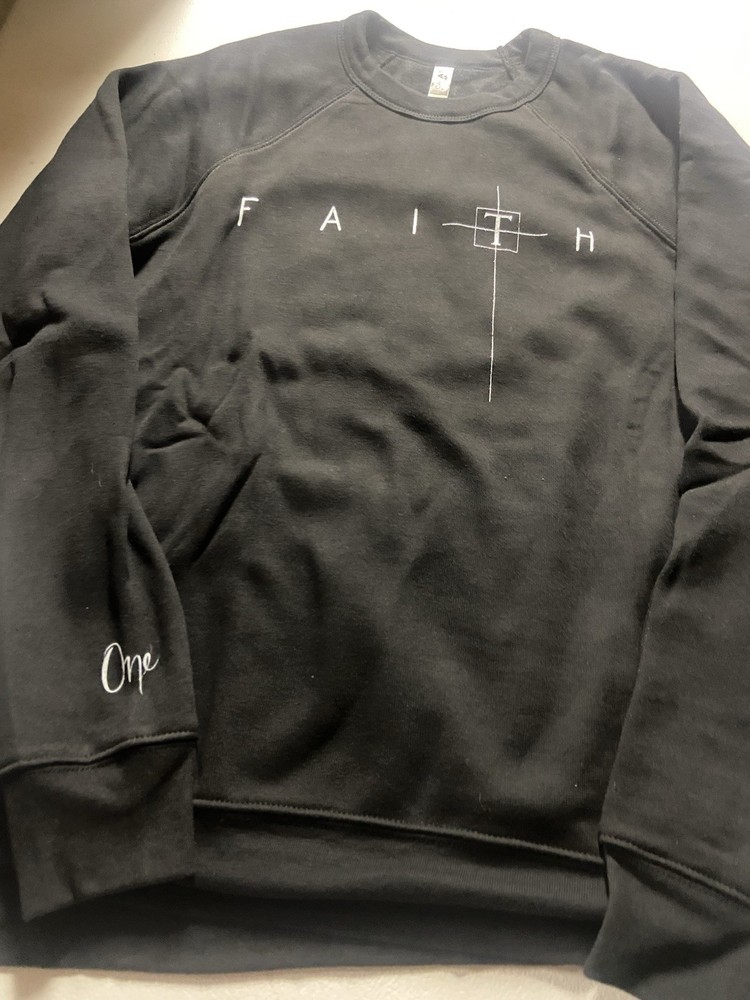 Black Sweatshirt With Sliver “Faith” Logo, Religious