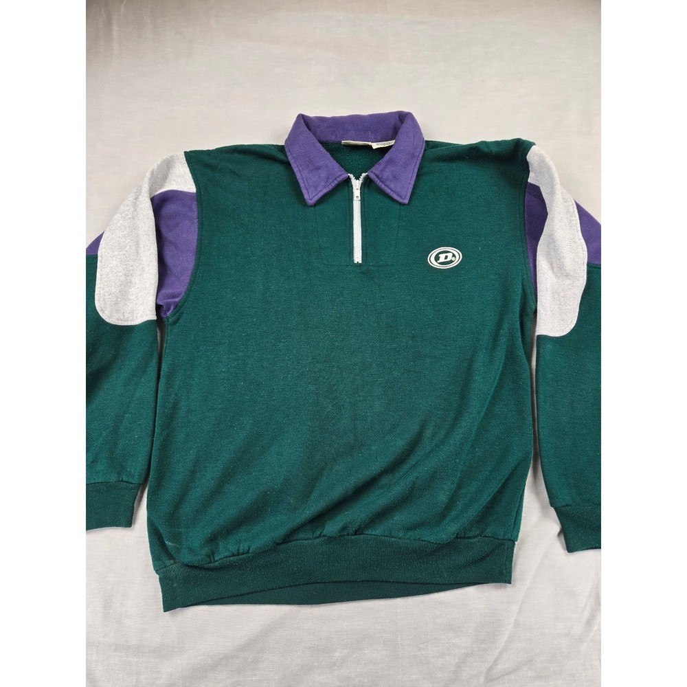 Dunlop Vintage 90s Mens Colorblock Quarter Zip Sweatshirt Green Purple Medium
