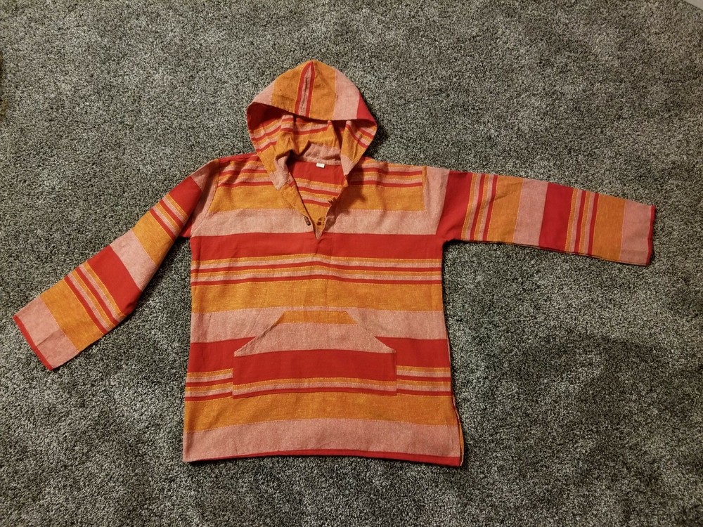 Authentic Made in India Colorful Red & Orange Hooded Shirt Wooden Buttons