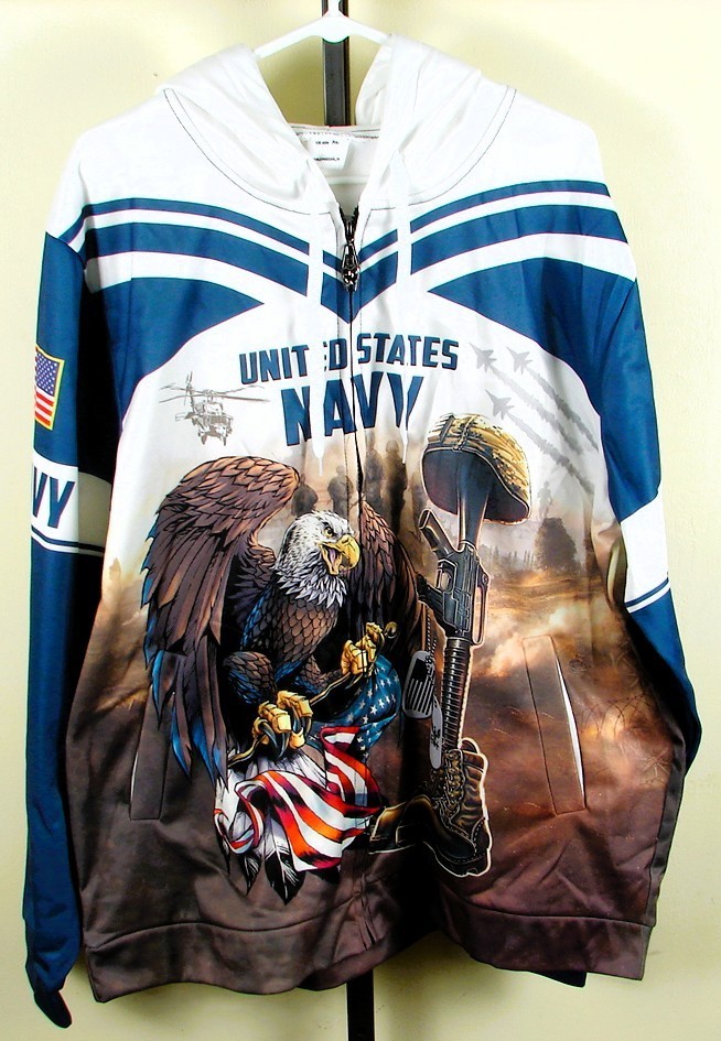 US Navy United States Navy Veteran AOP Full Zip Hoodie Size XL NWT