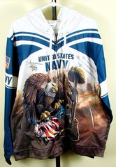 US Navy United States Navy Veteran AOP Full Zip Hoodie Size XL NWT