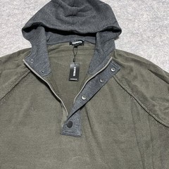 Express Pullover Hoodie Men’s Size Large Green Gray 1/4 zip with buttons