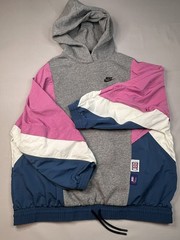 Vintage Nike Retro Grey Pink Blue Color block Hoodie Sz M Multiple Tags 2k Hip