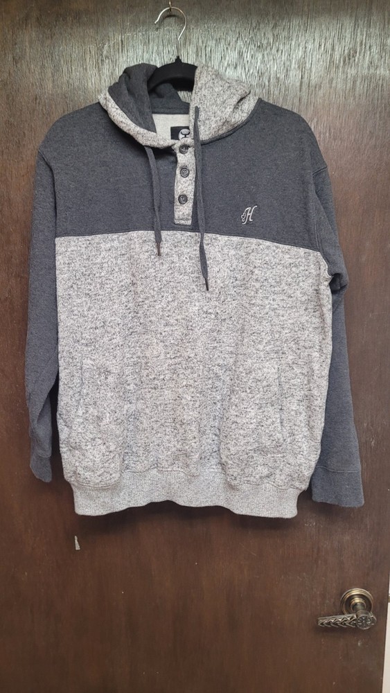 Hooey Hoodie Mens L Gray Pullover Hooded Pockets Lined Heavyweight Fleece