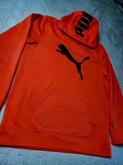 PUMA WarmCELL Orange Graphic Logo Polyester Fleece Pullover Hoodie Men’s XL