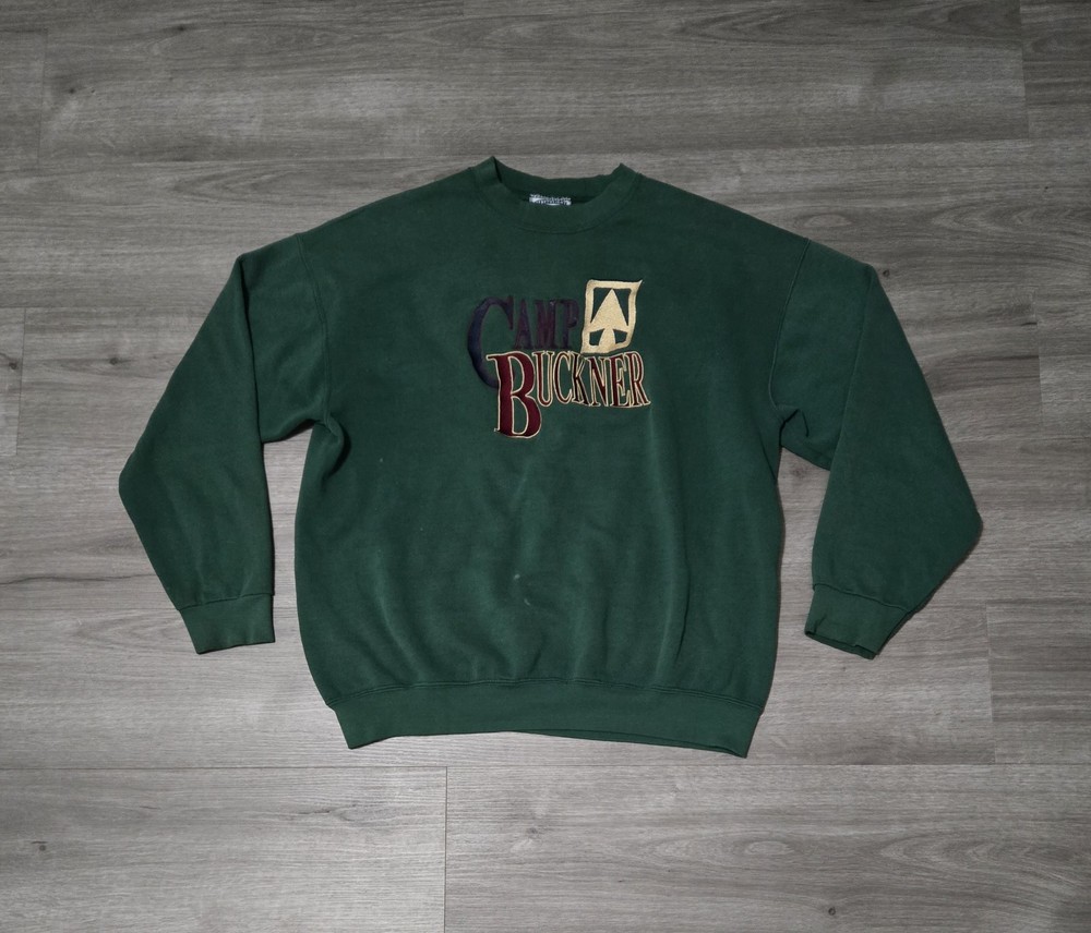Vtg 90’s Lee Heavyweight Crewneck Sweatshirt Camp XL Green USA Made Embroidered
