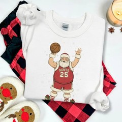 Basketball Santa Christmas Sweatshirt Holiday Sports Apparel Top Gift