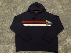 US Polo Assn Striped Navy Blue Pullover Hoodie Fleece Men’s Size S Cotton Blend