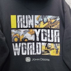 John Deere Full Zip Hoodie Men XL Multi Fleece Lined Run Your World Graphic Back