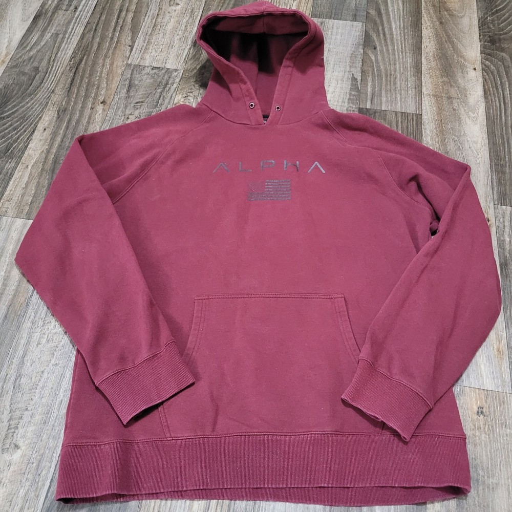 Alpha Hoodie Mens XXL Deep Red Pullover Sweatshirt Long Sleeve Hooded Activewear