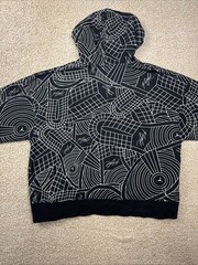 Nike Jordan Flight AOP Hoodie Sweatshirt Black/White Mens Large Loose Fit