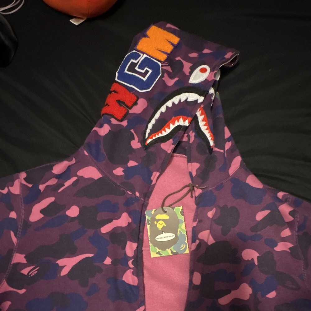 A Bathing Ape BAPE Purple/Pink/Blue Camo Shark Full Zip Hoodie Men’s XXL
