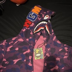 A Bathing Ape BAPE Purple/Pink/Blue Camo Shark Full Zip Hoodie Men’s XXL
