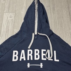 Barbell Hoodie Men XL Blue Lightweight Logo Spell out Drawstring Sweatshirt