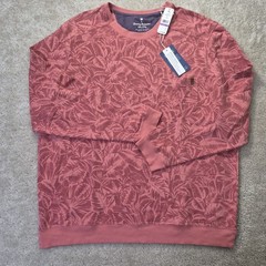 Tommy Bahama Mens Ben and Terry Sweatshirt Mens 2XL Coral Pink Floral Hawaiian