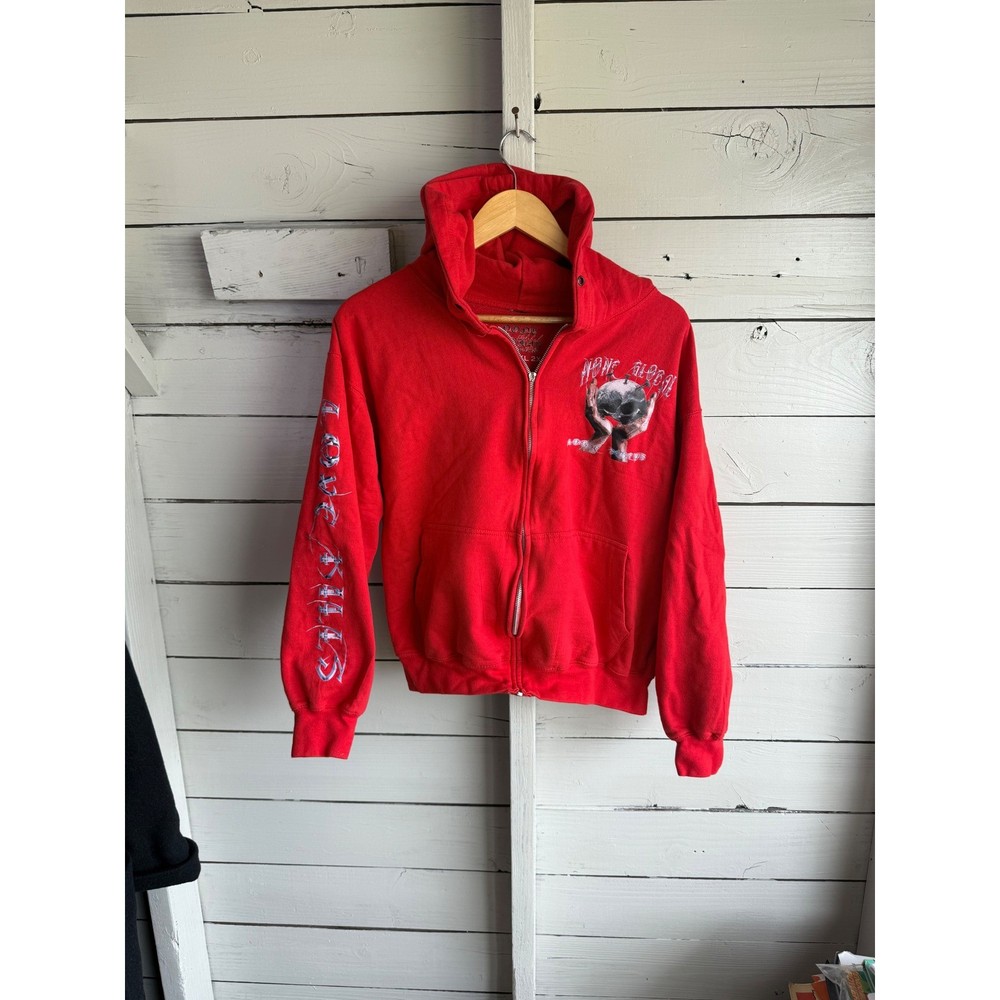 None Global Red Zip Up Hoodie Mens Large Love Kills Skull Graphic Streetwear