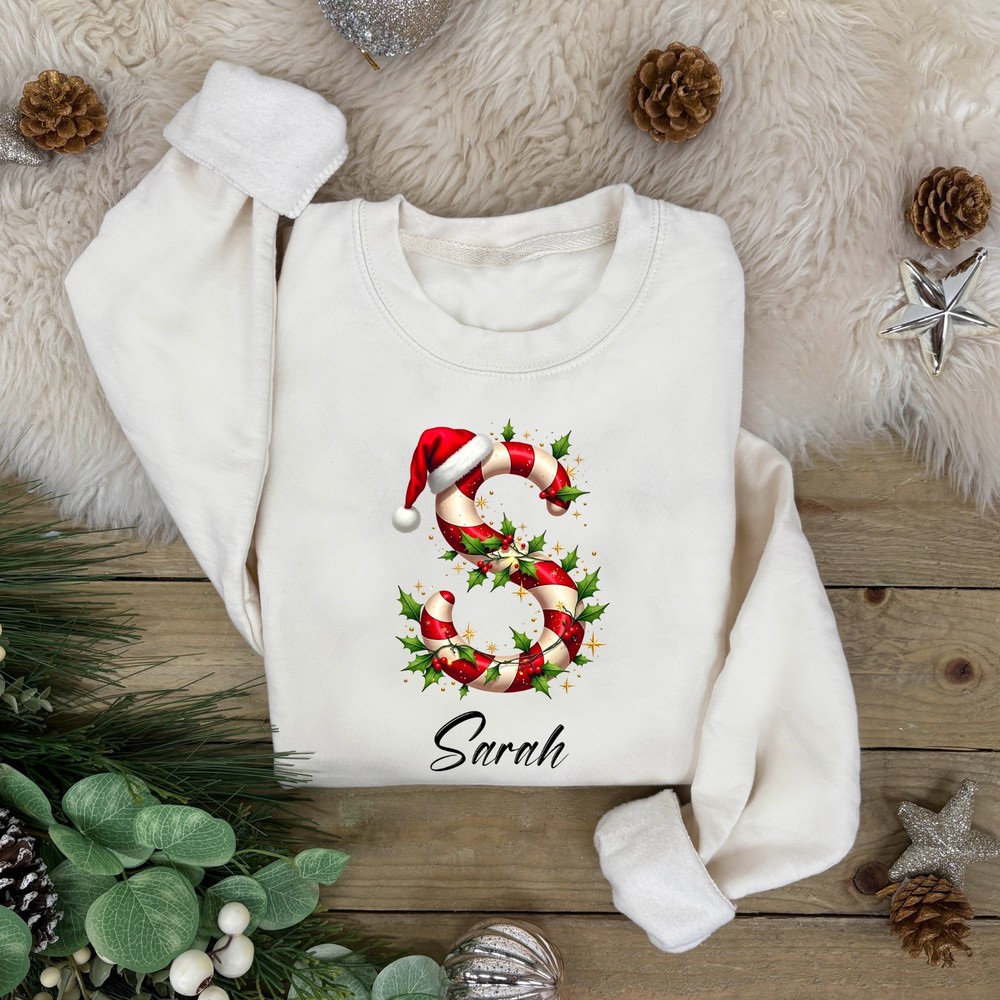 Personalised Alphabet CANDY CANE Family Christmas Jumper | Xmas Sweatshirt