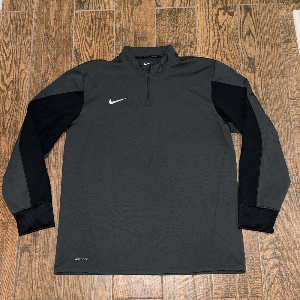 Nike Soccer Football Mens Therma Dri-Fit 1/4 Quarter Zip Grey Black Pullover XL