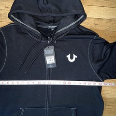 $119 NWT True Religion Zip Hoodie Men’s Large Jet Black Buddha Logo