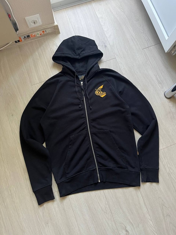 Vivienne Westwood Anglomania Black Zip Hoodie Yellow Orb Sword Logo Size XL