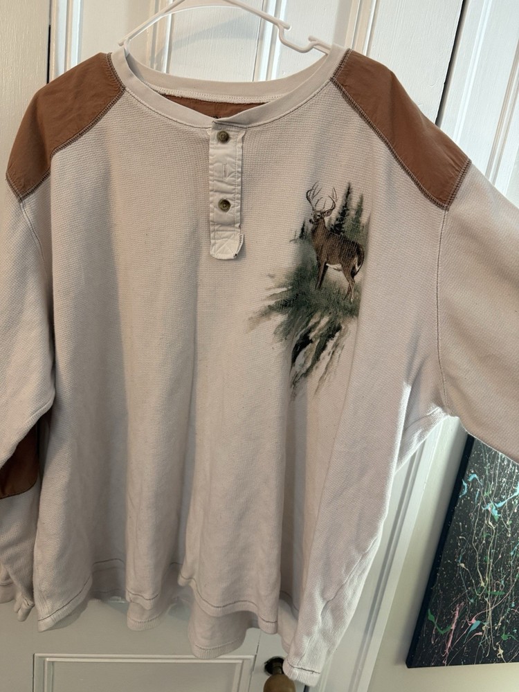 Legendary Whitetails Men’s 3XL Beige Brown Henley Pullover Sweatshirt Deer Print