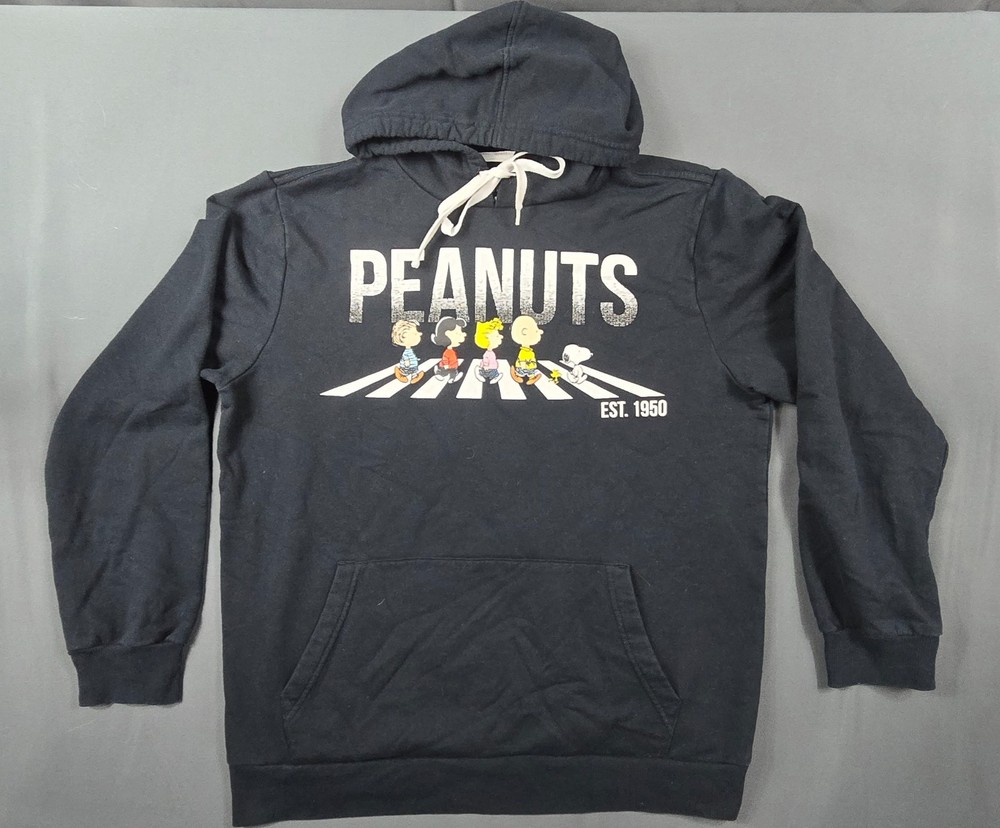Peanuts Walking Abbey Road Hybrid Hoodie Mens Medium Black White Fleece Lined