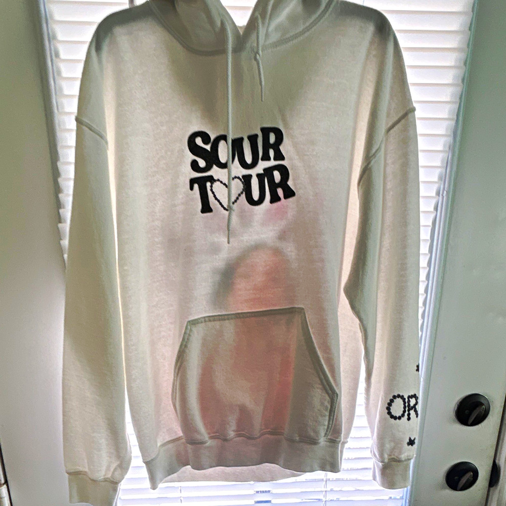 OR White Fleece Pullover Hoodie Butterfly Graphic Print Pockets Drawstring M