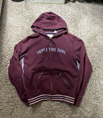 Triple Five Soul Men’s L Burgundy Full Zip Fleece Hoodie Graphic Print Pockets
