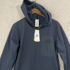 NEW Adidas Men’s S Blue Hooded Sweatshirt With Zip Pocket 100% Polyester