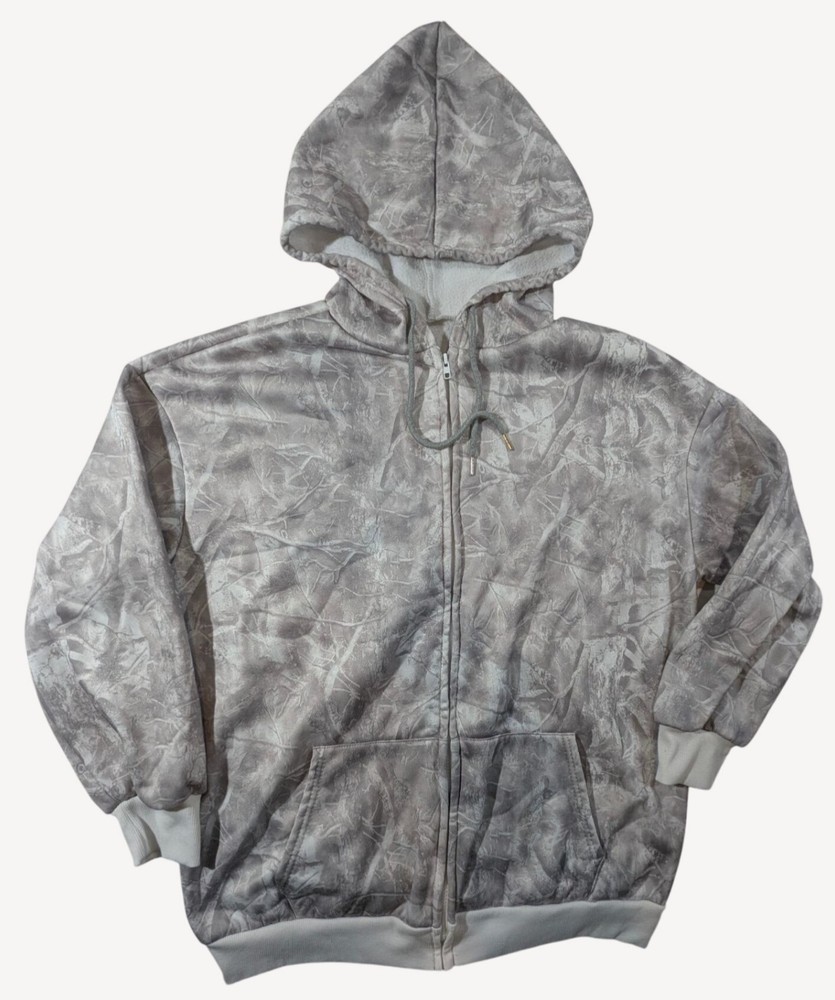 Shein Gray Camo Full-Zip Hoodie with Pockets & Drawstring Hood Size L NWOT