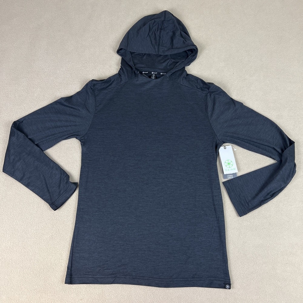 Gaiam Everyday Basic Hoodie, Black Slim Fit Long Sleeve T-Shirt. Men’s Sz S
