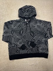 Nike Jordan Flight AOP Hoodie Sweatshirt Black/White Mens Large Loose Fit