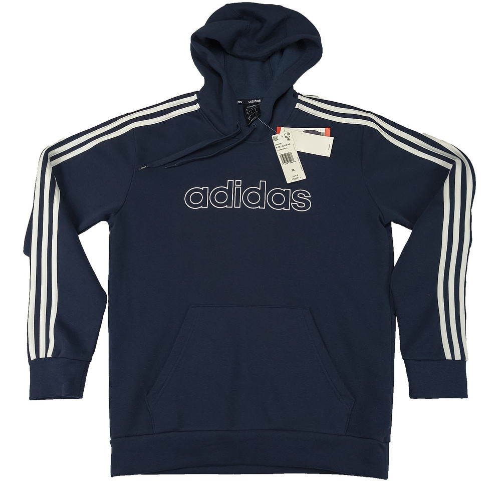 Adidas Mens Essentials 3-Stripes Pullover Hoodie Legend Ink White FM5749 Size M