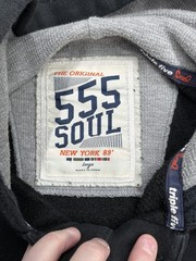 555 Soul Hoodie Large Black Henley Button Pullover Y2K Streetwear Mens