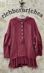Free People Zander Mini Dress Sweatshirt Ruffle Hem Slouchy Red Bark S NEW