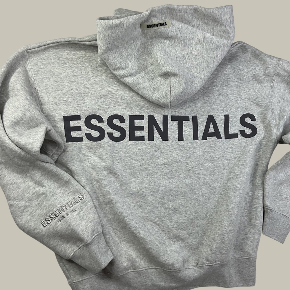 Fear of God Essentials Hoodie Light Heather Grey Back Logo XXS Streetwear Fleece