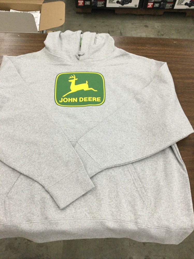 NWT John Deere Gray Hoodie Sweatshirt Green & Yellow Logo Size XL Extra Large