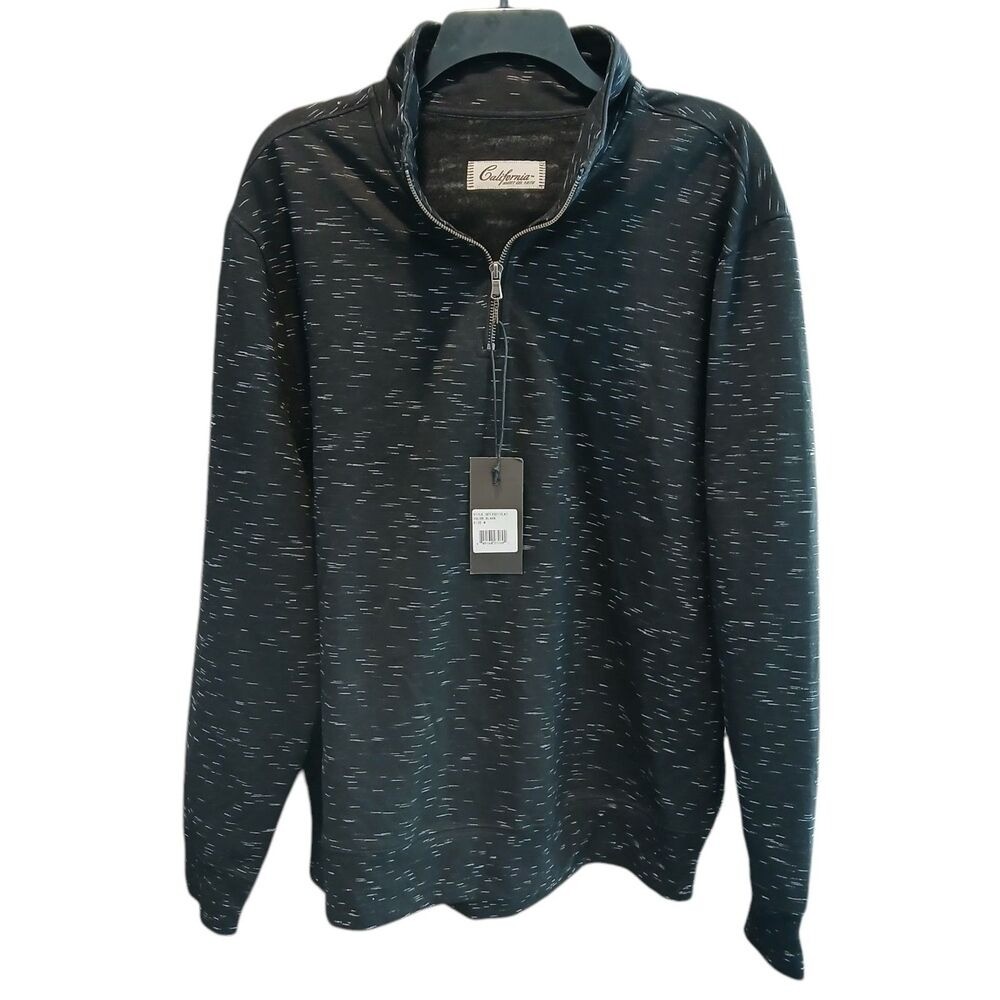 California Shirt Co Sweatshirt Men Medium Black White Space Dye 1/4 Zip Fleece