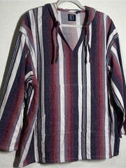 Source Unknown Striped Hooded Pullover – Navy, Maroon & White