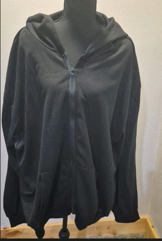 5XL Black Waffle Knit Zip Hoodie Jacket Oversized Unisex Hooded Sweatshirt NWOT