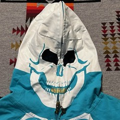 LRG Dead Serious Skeleton Hoodie Mens 2XL Blue Teal Full Zip Vtg Y2K Hip Hop C7
