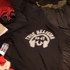 True Religion Men’s Full Zip Fleece Hoodie Black/Red Logo Graphic Print 2XL