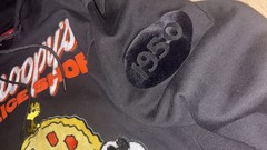 Peanuts Men’s Black Snoopy Slice Shop Graphic Pullover Hoodie XL Pockets